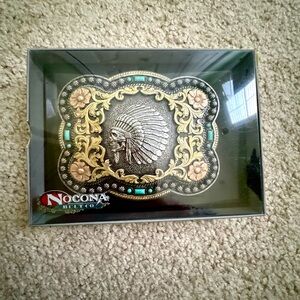 Nocona Gold and Blue Decor Belt Buckle
